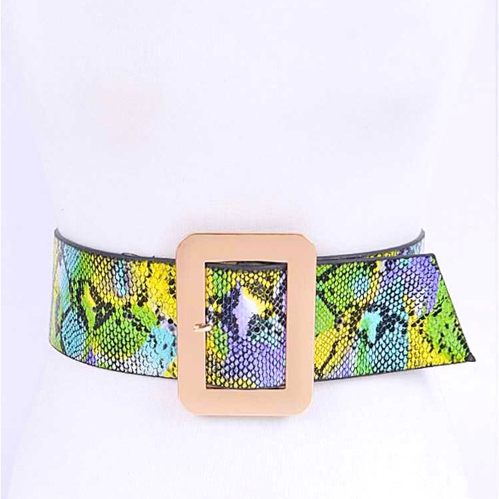 Green Vegan Snakeskin Animal Print Waist Statement Belt